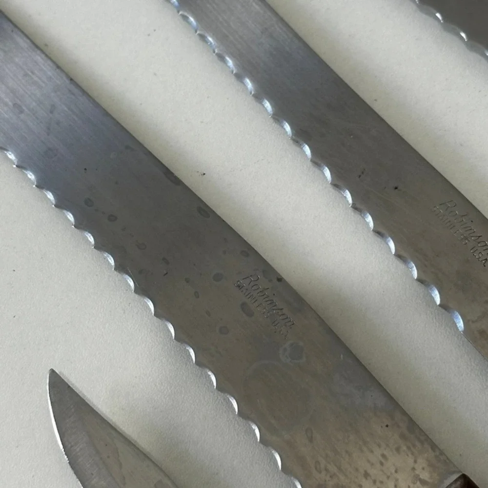 Robinson Stainless USA Vintage Knife Set 4pc Wood Handle Serrated Paring Knives